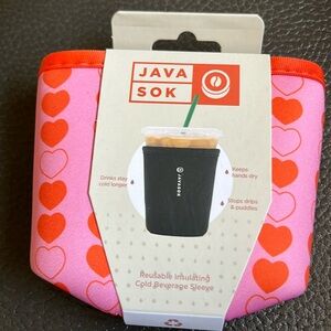 Java sok pink heart reusable insulating cold beverage sleeve